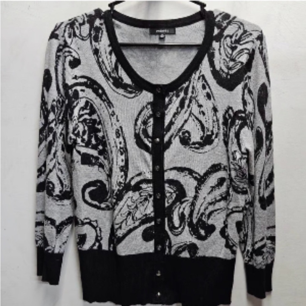 PREMISE Black/Grey Lightweight Paisley Cardigan Sweater